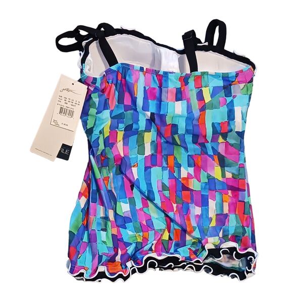 Profile by Gottex Tankini Swim Top MultiColor Geometric Padded Underwire 36D NWT - Picture 2 of 8